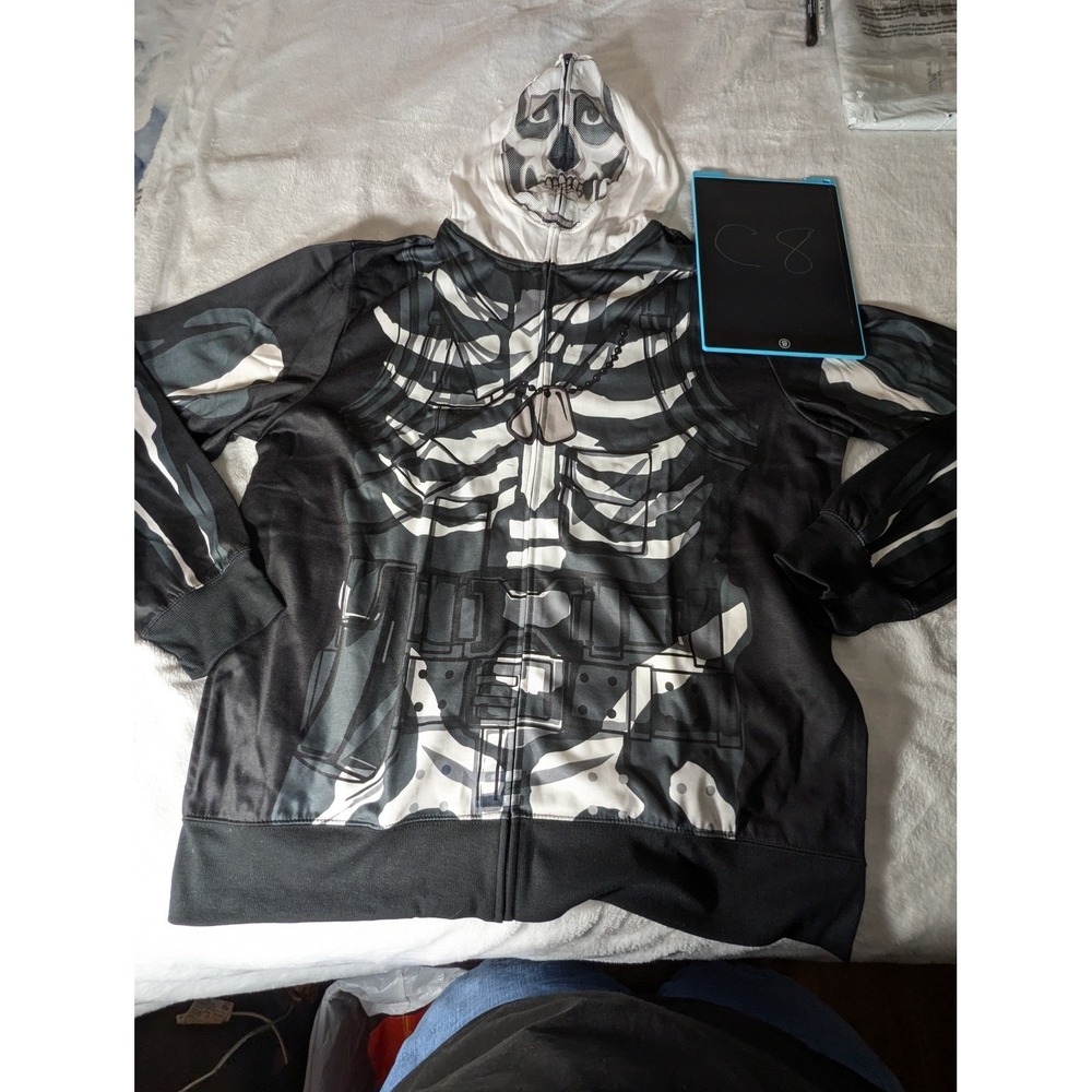 Fortnight Skeleton Full Zip Hoodie Mens M Black White New Tactical Mesh Mask